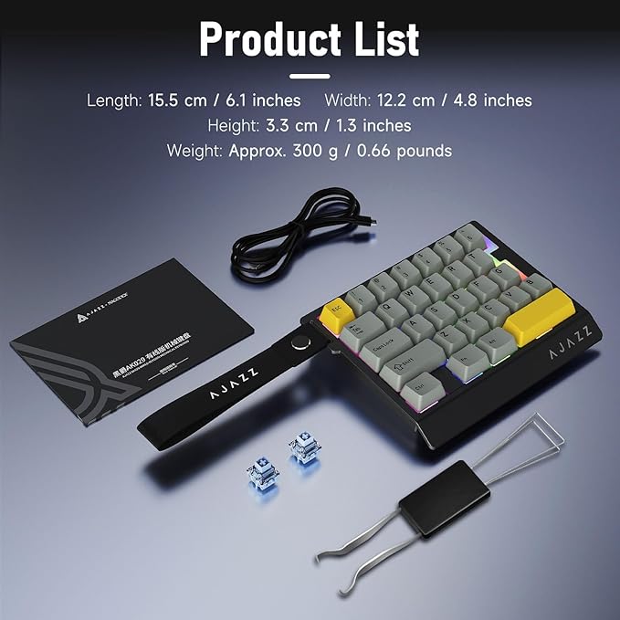 AJAZZ AK029 Wired One Handed Gaming Keyboard,Magnetic Switch, Adjustable Trigger Force, 8KHz Polling, 29 Keys Rapid Fast Mechanical Keyboard, RGB Backlight, SOCD & DKS, Aluminum Plate