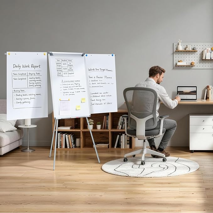 MAKELLO Flip Chart Easel, Magnetic Dry Erase Board with Stand for Office Classroom Home School, Extended Display Arms and Adjustable Height, 36x24 in