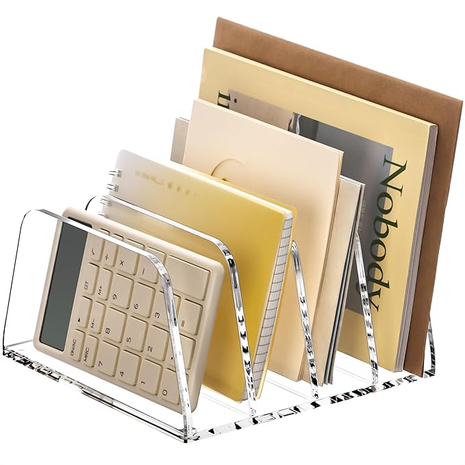 YUXUN Acrylic Mail Sorter for Desk, 4 Compartment Letter & Document Holder with Non-Slip Base, Small File Holders for Bills, Envelopes, Letters,Mails, Papers, Clear Office Supplies for School Home