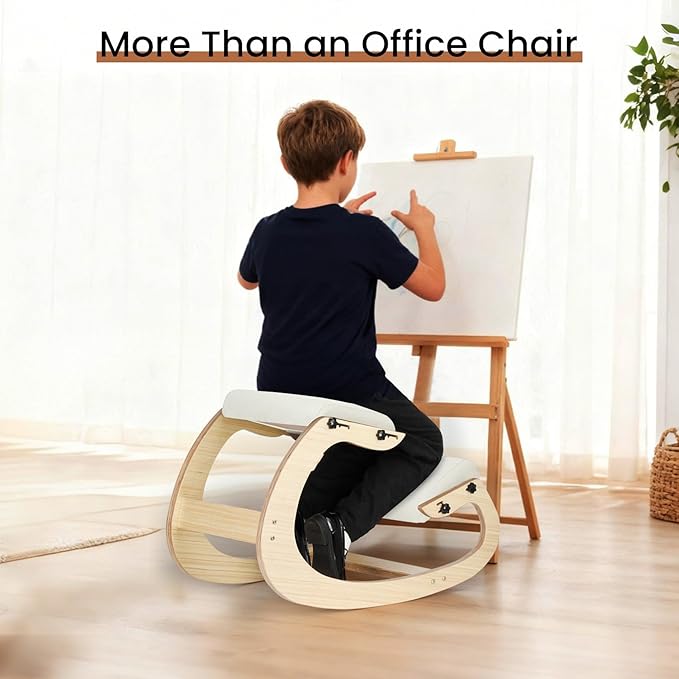 Ergonomic Kneeling Chair - Adjustable Seat, Smooth Rocking Base for Active Posture, Relieves Back & Spine Pressure for Office &Home Sturdy Kneeling Desk Chair Holds 300 lbs, Durable & Stable