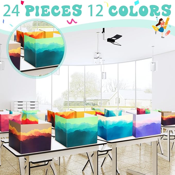 SATINIOR 24 Pcs Privacy Folders for Students, Desk Dividers for Classroom Testing, Student Privacy Boards Classroom Must Have, 12 Colors Study Panel for School Teacher Supplies(Gradient Style)