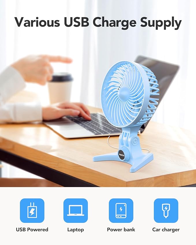 AaoLin USB Small Fan, Desk Fans with CVT Variable Speeds, Strong Cooling Airflow, Quiet Portable, Desktop Mini Personal Fan for Room, Home,Office, Bedroom-USB Powered (Blue)