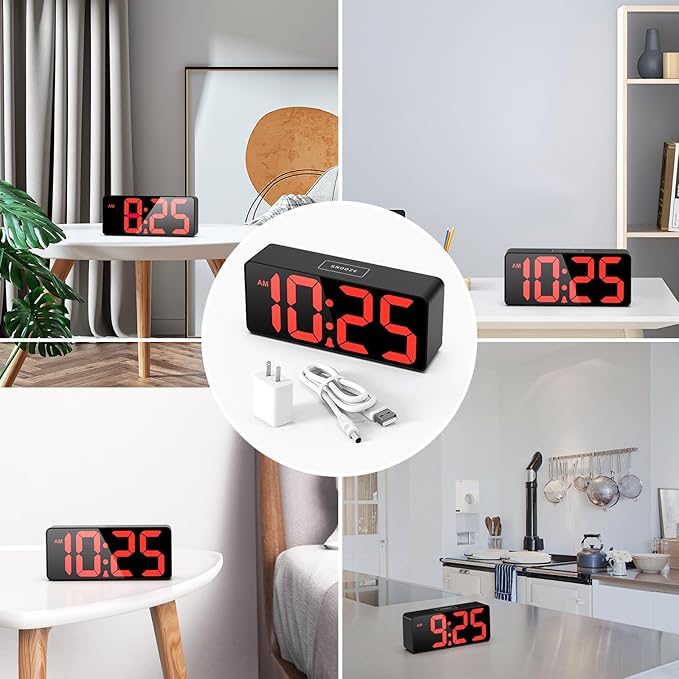 Welgo 7.5 Inches Oversized Digital Alarm Clock for Seniors & Visually Impaired, Simple Setup, 0-100% Dimmer, Adjustable Volume, USB Charging Port, Snooze, Outlet Powered for Bedroom