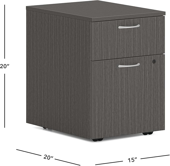 HON MOD 2 Drawer File Cabinet On Wheels, Mobile Pedestal for Filing Cabinets for Home Office, 15" W Portable Storage, Slate Teak