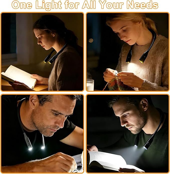 Book Light, 3-Color Reading Light, Lightweight 3.67 oz Bendable Neck Light, Rechargeable Lamp, Perfect for Reading in Bed, Knitting, Camping, Black