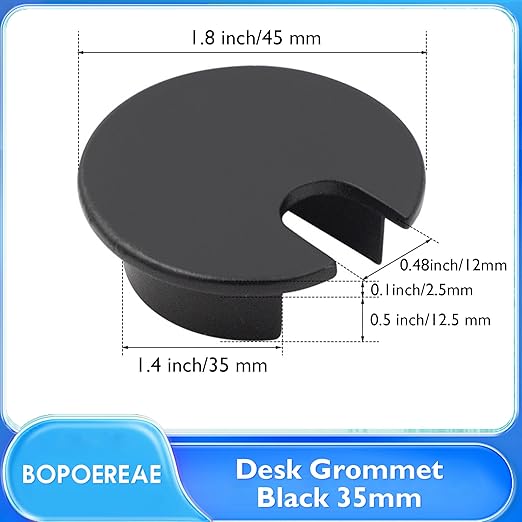 Desk Grommet 1-3/8" (35 mm), Desk Cord Hole Cover, Cable Grommet Metal Zinc Alloy Materilal, Desk Hole Grommet for Office and Home Table Cable, Detachable Cable Cord Organizer (Flat Black 1 Pcs)