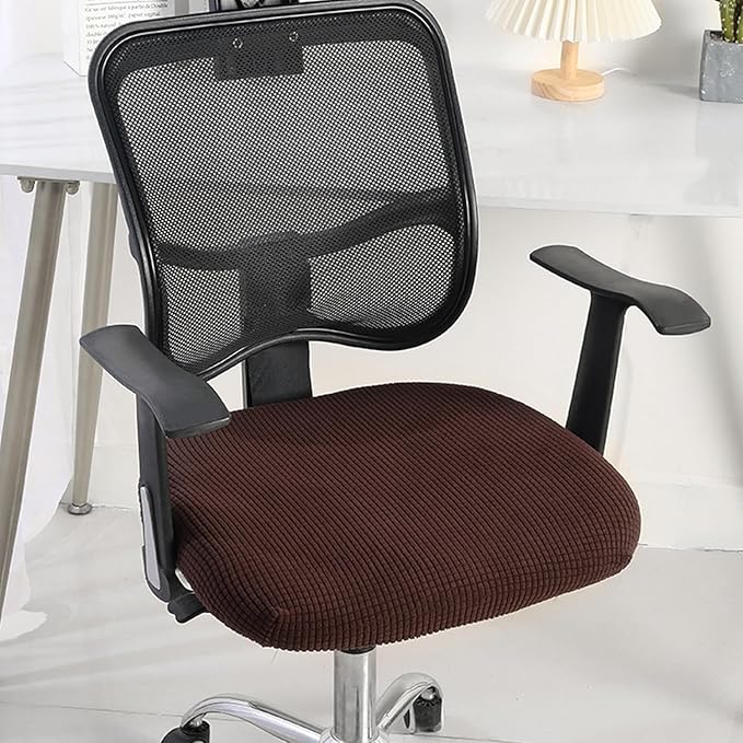Sunnyway Stretchable Office Chair Seat Cover, Elastic Chair Slipcover with Tie Straps, Dining Chair Slipcover Machine Washable, Fits Seat Size 17.7"-21.7" (Mocha)
