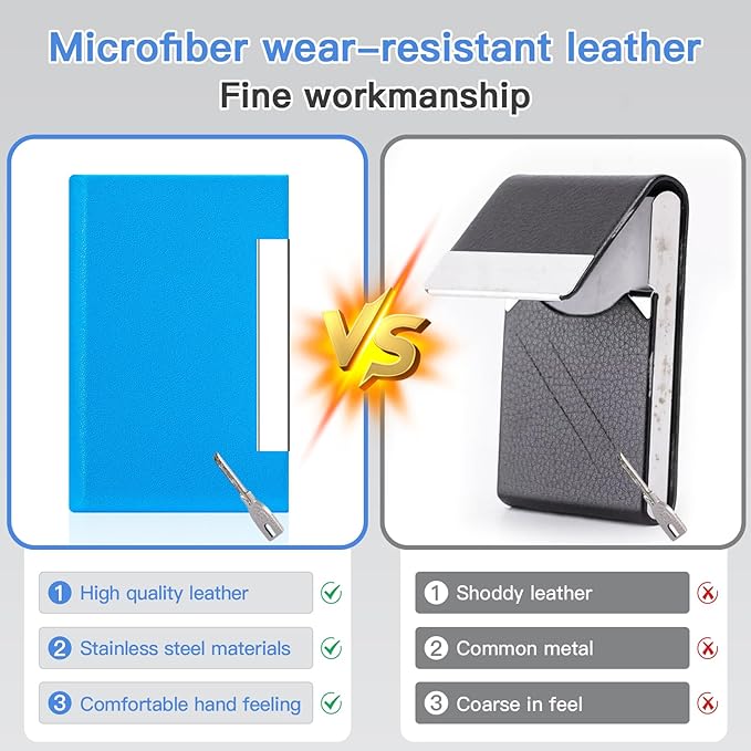 Padike Business Card Holder, Business Card Case Professional PU Leather & Stainless Steel Multi Card Case,Business Card Holder Wallet Credit card ID Case/Holder For Men & Women. (U-Blue)