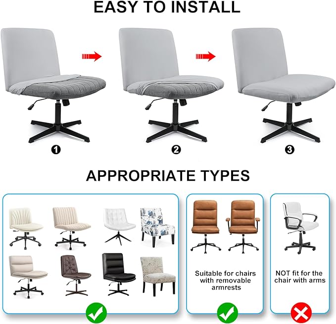 Iauddy Armless Criss Cross Office Desk Chair Cover Slipcover,Accent Mid Back Wide Swivel Task Vanity Slipper Chair Protector Stretch Removable Without Arms for Accent Chair