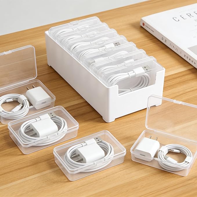 4 Set Cable Organizer Box with 7 Clear Switch Case Power Cord Organizer Desktop Cable Management Box Desktop Charger Cord Storage Organizer Box for Office Home Desk Accessories Stationery Supplies