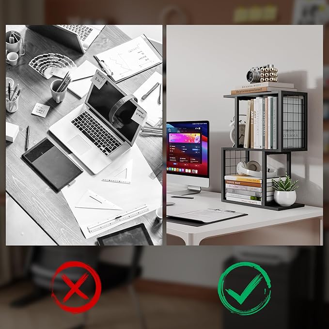 Bookshelf Desk Organizer,3-Tier Shelf for Top of Desk Workspace Organizers for Office Accessories, Black