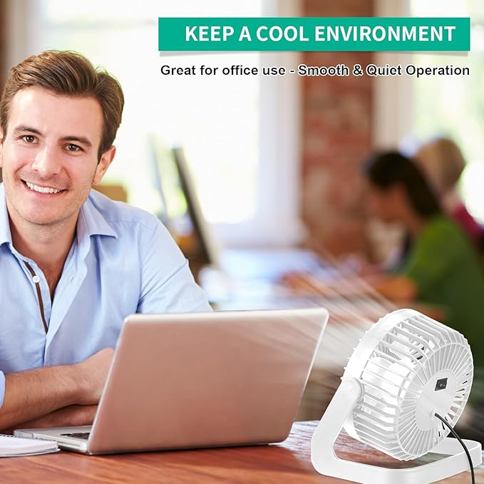 Geelin 4 Pcs Desk Fan 5 Inch Small Table Fan Desktop USB Office Speeds Portable Quiet Operation and 360 Degree Rotate, Convenient Carry Handle Personal Table for Home, Office (Beige)