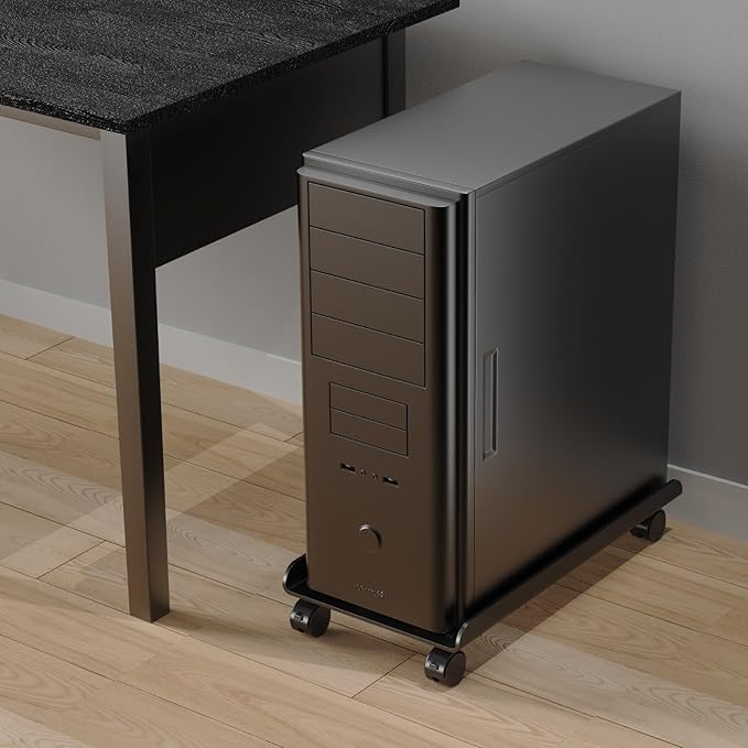 Computer Tower Stand, Ventilated Mobile CPU Stand Fits Most PC Tower, Steel Desktop CPU Holder with Rolling Caster Wheels, PC Floor Cart Riser for Gaming Office Desk Accessories