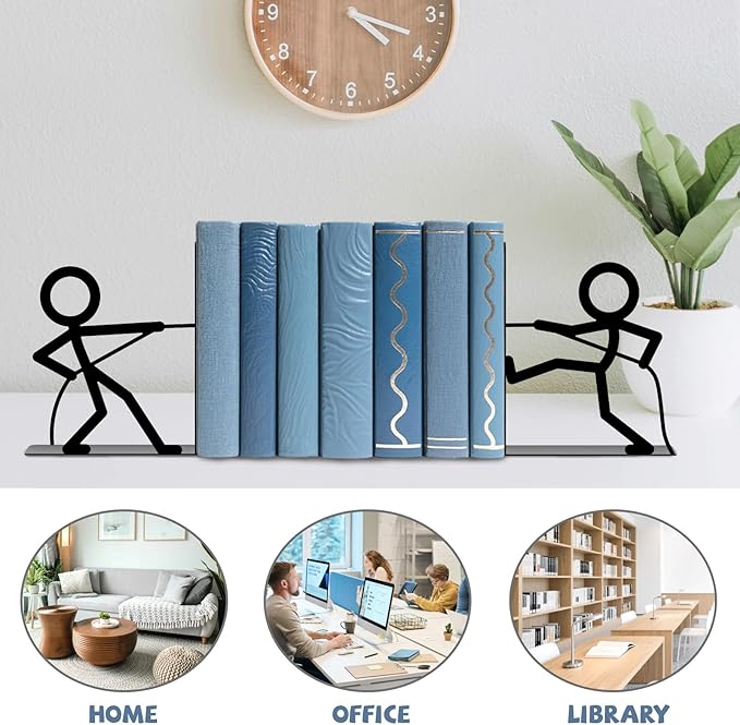 Metal Bookends Tug of War People Bookends Decorative Cute Book Ends for Shelves Bookshelf Home Office Desk Decorative Shelf Stoppers for Books Reading Decor Bookshelf Decor