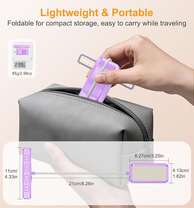 Gritin 2026 Gen 2 Book Light for Reading- 32 Eye Caring Full Spectrum LED, 5 Colors & 5 Brightness, Adjustable Wide/Narrow Beam, Upgrade 1500mAh Long-Lasting Clip on Light for Book Lovers-Purple