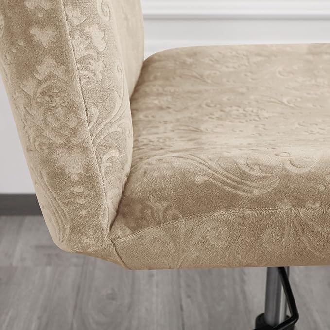 Criss Cross Chair Cover Armless Chair Slipcover Office Desk Chair Covers Velvet Embossing Mid Back Wide Seat Accent Chair Covers for Computer Chairs and Vanity Chairs(Velvet-Beige)
