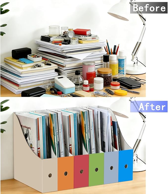 Limitliho 24 Pack Cardboard Magazine Holder for Desk, Book Bins for Classroom Library,Office,Home, 10.6" H x 10.2" L x 3.5" W in Magazine File holder (Fresh color)