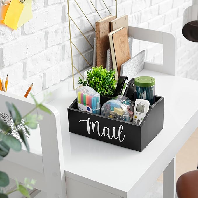 DRASTAR Mail Organizer Countertop, Mail Holder with 4 Slots, Wood Mail Sorter, Bill Organizer for Desk, Mail Storage Organizer for Home Office