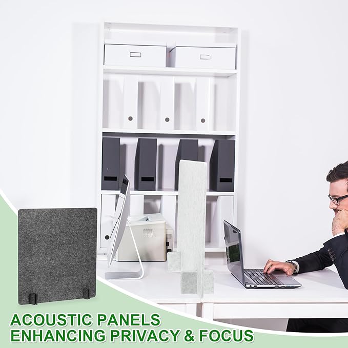 PATIKIL Desk Dividers 24" x 24", 4 Pack Desk Privacy Panel Freestanding Noise Reducing Partition Acoustic Panel with 4Pcs Support Feet for Testing Office Home Library, Dark Gray Style B