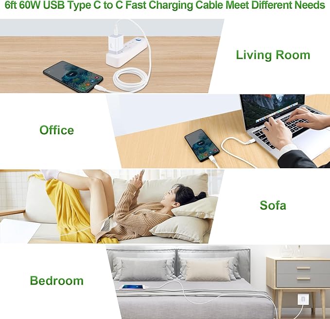 Fast Charger Block for Samsung Galaxy A17 A16 5G,A15,A56,A35,S25 Ultra,S24FE,A54,Z Fold/Flip7,A14,A53,S23,A23;iPhone 16 Pro Max 15;Pixel 10 9a,Type C Charger Box Wall Plug Adapter+6FT USB C to C Cable