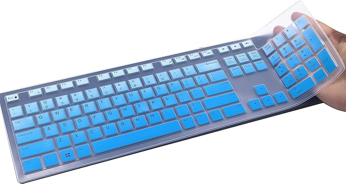 Keyboard Cover Skin Compatible for Dell KM636 KB216 KB216t KB216p Wireless/Wired Keyboard & Dell Optiplex 5250 3050 3240 5460 7450 7050, Inspiron AIO 3475/3670/3477 All-in One Desktop (Ombre Blue)