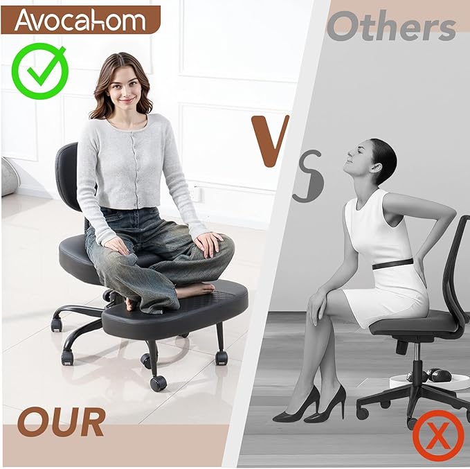 Ergonomic Cross Legged Office Chair with Wheels, Criss Cross Desk Chair with Leg Rest, Meditation Chair Yoga Kneeling Chair, Adjustable ADHD Chair Black