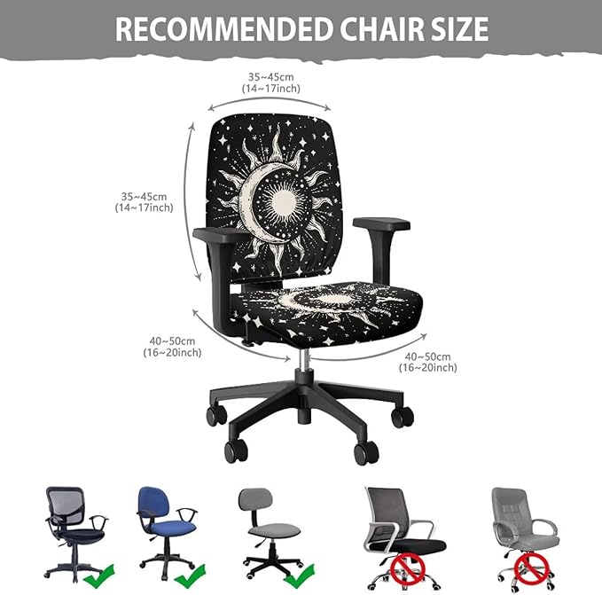 GLENLCWE Black Moon Sun Office Chair Cover Stretchable Seat Covers Universal Computer Chair Covers Rotating Chair Slipcover Computer Chair Protector