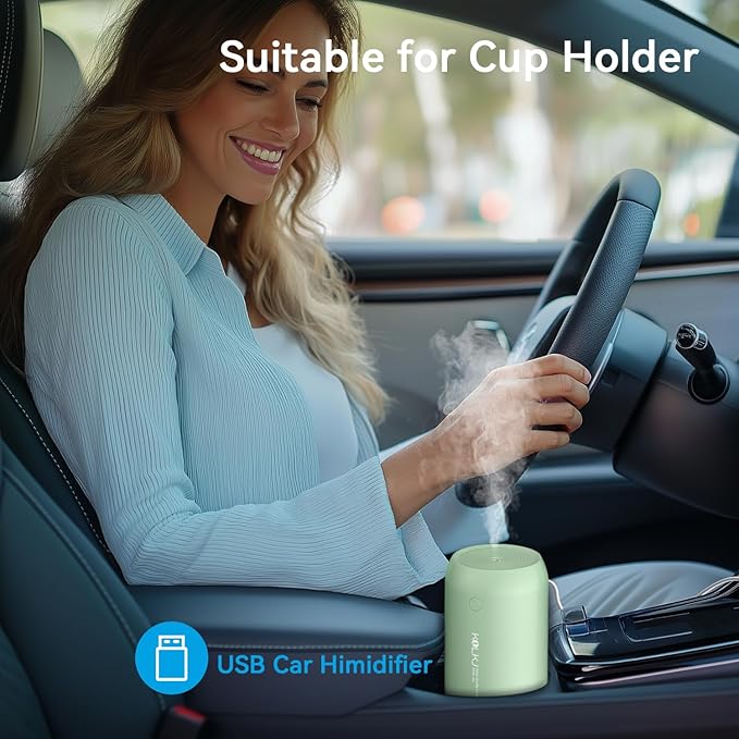 Portable Mini Humidifier, 350ml Small Cool Mist Humidifier for Plants, USB Personal Desktop Humidifier for Bedroom Car Office Travel with Auto Shut-Off & 2 Mist Modes (Green)