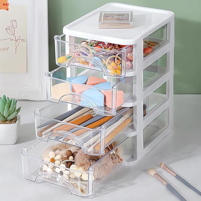 Plastic Desktop Drawer Organizer, Small Clear 3-Tier Storage Drawers, Mini Desk Organizer for Office Stationery Makeup Vanity Supplies