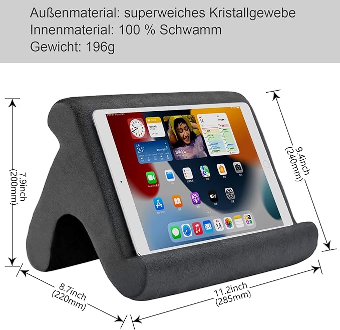 SAMHOUSING Tablet Pillow Stand - Holder & Dock for Bed with 3 Viewing Angles, Compatible with Tablets, Phones & iPad Pro 9.7, 10.5, 12.9 Air Mini 4, 3, Kindle, E-Reader & Books (Grey)