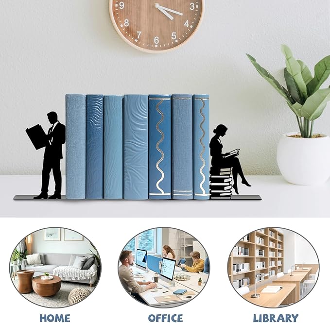 Metal Bookends Lovers Bookends Decorative Modern Book Ends for Shelves Bookshelf Home Office Desk Reading Decor Space-Saving Desk Organizer Decorative Shelf Stoppers for Books