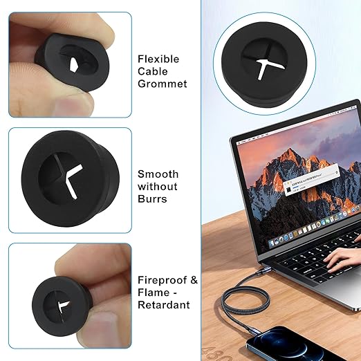 8 Pcs 5/8 Inch (16mm) Cable Grommet, Flexible Rubber Wire Hole Cover Pass Through for Office Computer Desk, Cabinet & Furniture Wire Organizer, Black