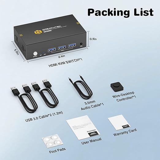 8K HDMI KVM Switch 2 Monitors 2 Computers,8K@60HZ USB3.0 Dual Monitors KVM Switches for 2 PC/Laptops Share Mouse Keyboard and 2 Screens,with 2 USB Cables/Controller,EDID Adapative,Plug&Play