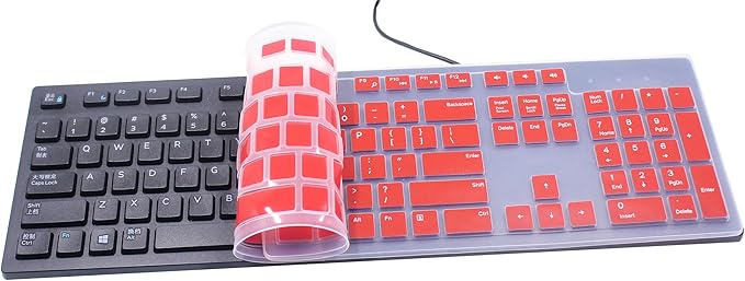Keyboard Skin Compatible for Dell KM636 KB216 Keyboard, Dell Optiplex 5250 3050 3240 5460 7450 7050, Dell Inspiron AIO 3475 3670 3477, Dell Inspiron 27 7000 7700 7790 All-in-One Keyboard - Red