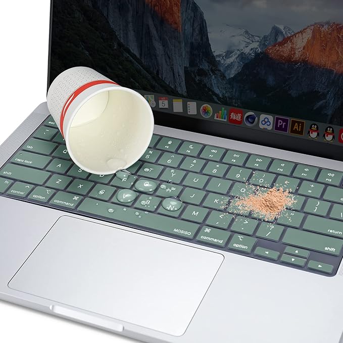 MOSISO Keyboard Cover Skin Compatible with MacBook Air 15 inch M3 A3114 M2 A2941/Air 13.6 A3113 A2681/Pro 14/16 M4 M3 M2 M1, Midnight Green