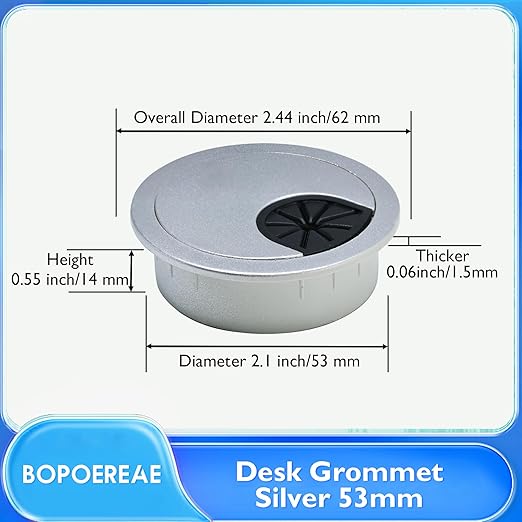 Desk Grommet 2-1/16" (53 mm), Desk Cord Hole Cover, Cable Grommet ABS Plastic, Desk Hole Grommet for Office and Home Table Cable, Detachable Cable Cord Organizer (Silver Sand 2 Pcs)