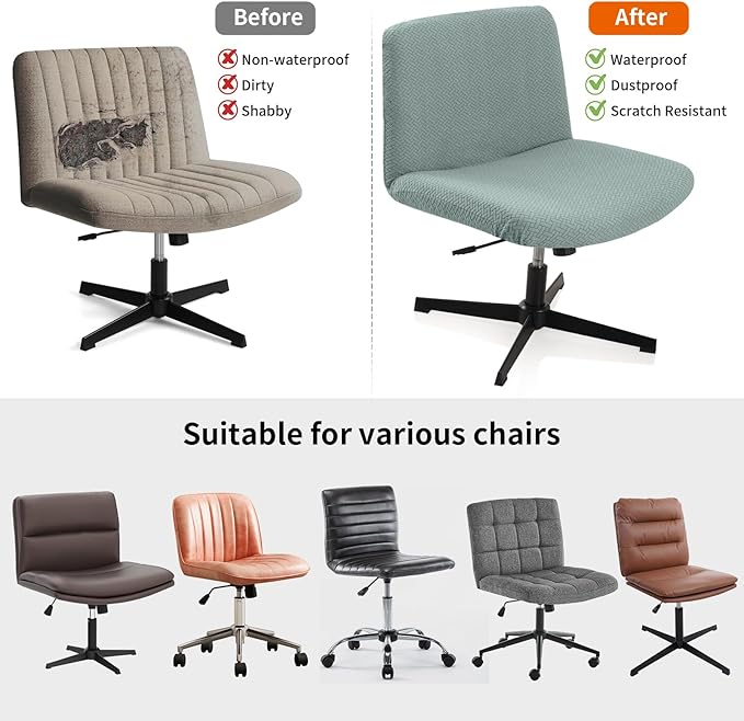 Fuloon Criss Cross Chair Cover, Waterproof, Stretchable, Solid Jacquard, Suited for Armless/Office/Desk/Mid Back Wide Seat/Computer/Task/Vanity/Accent Chair (T -Shaped Jacquard, Green)