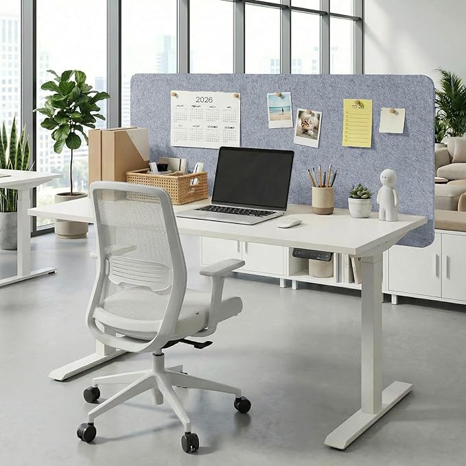 Desk Divider, Clamp On Felt Desk Privacy Panels, Acoustic Sound Absorbing Desk Partition for Office Desk, Reduce Distractions, Light Gray, 1 Pack, 24 x 48 in