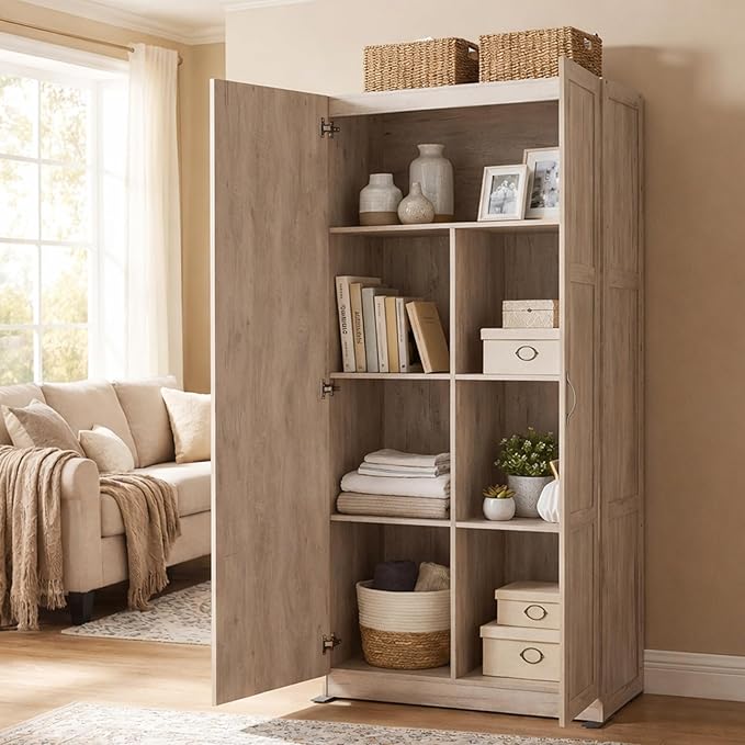 DUMOS Office Storage Cabinet, Large Capacity Organizer, Wooden Bedroom Storage Unit for CD, Blankets and Books, Suitable for Living Rooms, Office and Study Rooms, Wood