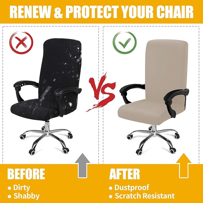 Smiry Stretch Printed Office Computer Chair Covers, Universal Desk Rotating Chair Slipcovers Removable Washable, Soft Fit Anti-Dust Spandex Protector Cover with Zipper, Taupe