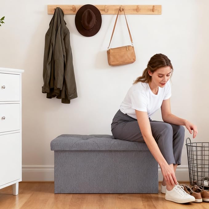43W Folding Ottoman with Storage Bench,30W Storage Ottoman Bench,15W Inches Ottoman Foot Rest,End of Bed Bench,Support 660LBS Foot Rest Stool for Living Room,Bedroom Dark Gray(43W+30W+15W)