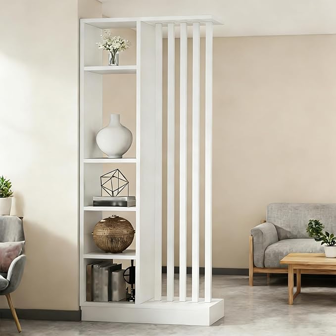 Room Divider with Shelves, Entrance Hall Partition Screen Column Floor to Ceiling - Freestanding Room Divider with Storage Shelf, Freestanding Decor for Bedroom (A White + White, 31.5in / 80cm)