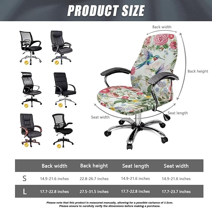 Talayituse Hummingbird Butterfly Flower Print Office Chair Covers, Stretch Computer Chair Cover, Universal Boss Chair Covers Modern Simplism Style High Back Chair Slipcover, S