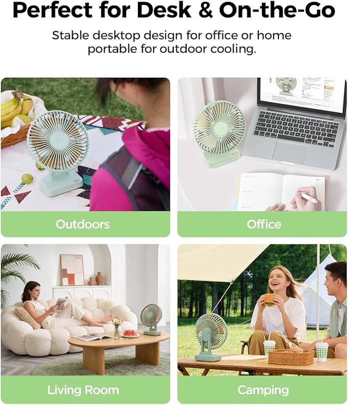Funme Desk Fan, Small But Powerful, 6700mAh Personal Portable 3 Speeds, 23H Max Cooling Time, Adjustable Mini Table Desktop fan for Cooling Home Office Bedroom Summer Travel, Green Standard