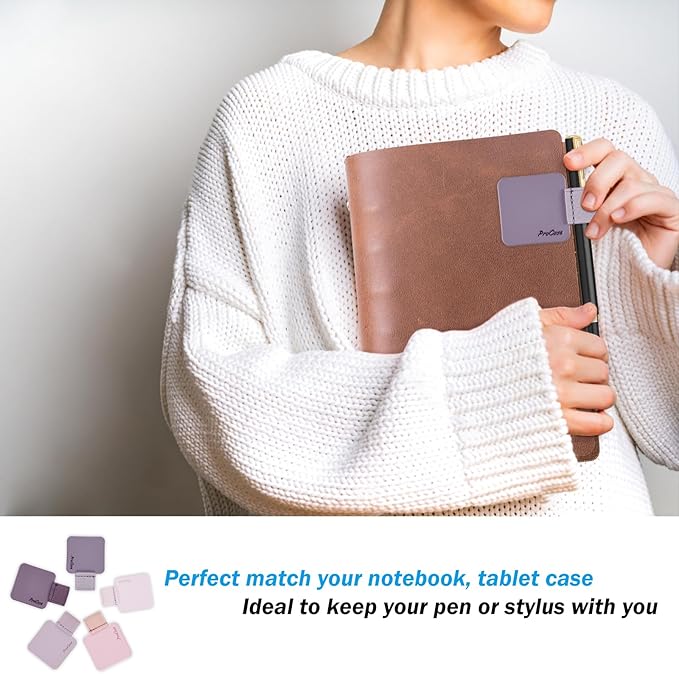 ProCase (5 Pack Pen Loop Holder for Notebooks Journals Planners Tablet Case, Self Adhesive Leather Pencil Holder with Elastic Loop for Pens, Apple Pencil, Stylus Pen -Purple
