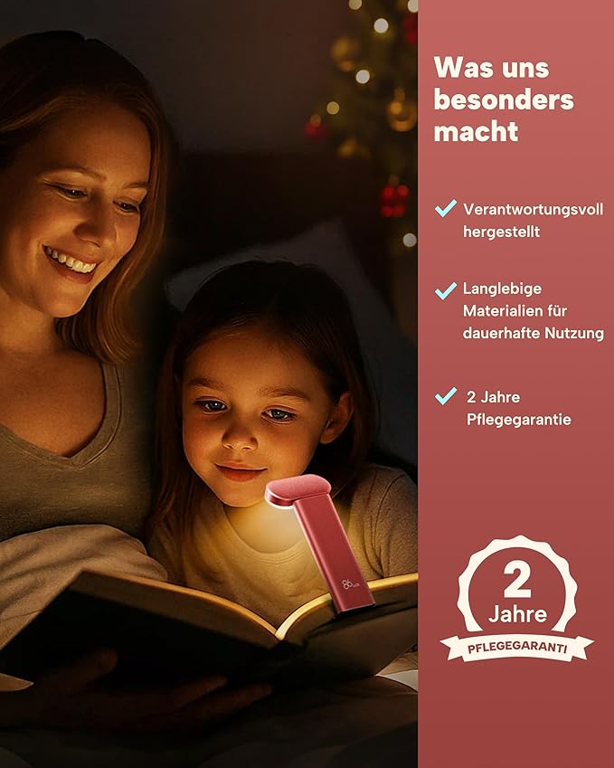 86lux Book Light, Reading Light for Book in Bed, USB Rechargeable LED Night Light with 3 Colors & Stepless Dimming, Aluminum Alloy Bookmark Light for Book Lovers, Red