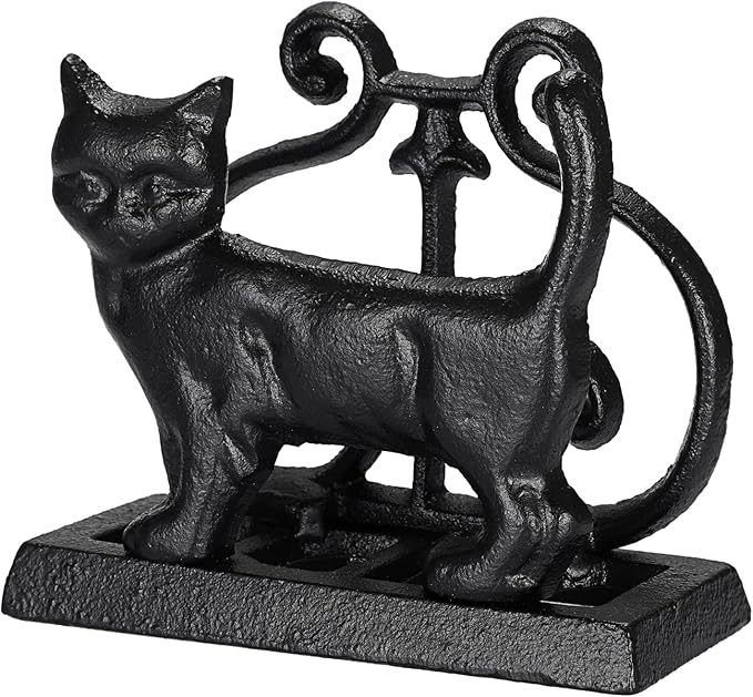BTSKY Cast Iron Mail Organizer Countertop, Heavy Duty Desk Mail Holder for Letters & Documents, Vertical Envelope Sorter for Home Office, Bill Rack - Black, Cat Shape