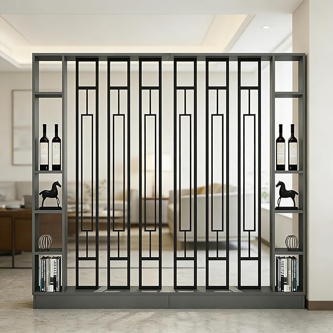 Room Divider with Shelves, Entrance Hall Partition Screen Column Floor to Ceiling - Freestanding Room Divider with Storage Shelf (C Gray + Black+C Gray + Black, 39.4in / 100cm+39.4in / 100cm)