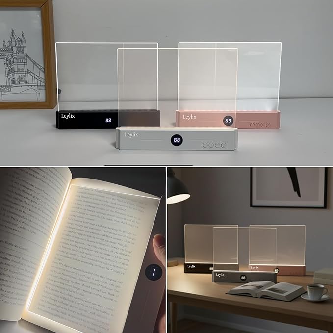 LED Flat Book Light for Reading in Bed, Eye Care Stepless Dimmable Reading Lamp with 1-99 Min Auto-Off Timer, Portable USB Rechargeable 1200mAh Battery for Night Time & Travel (Rose Gold)