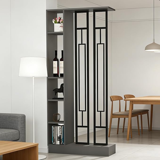 Wall Room Divider - Freestanding Wood Room Divider with Shelves, Wall Divider with Storage Cabinet, Easy Assembly Freestanding Decor for Bedroom, Office